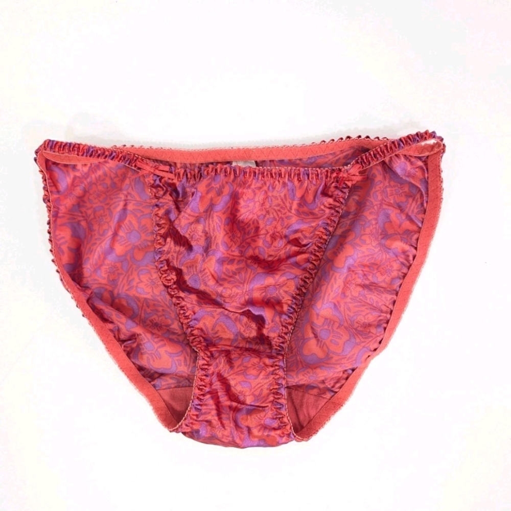 Vintage Delicates Satin Bikini sz 7 Women String Panty Smooth floral underwear